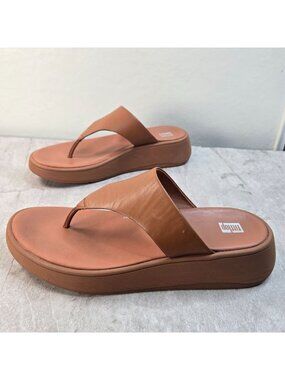 Fitflop Platform Thong Sandals Sz 9 Brown Leather Open Toe Beach Flip Flops